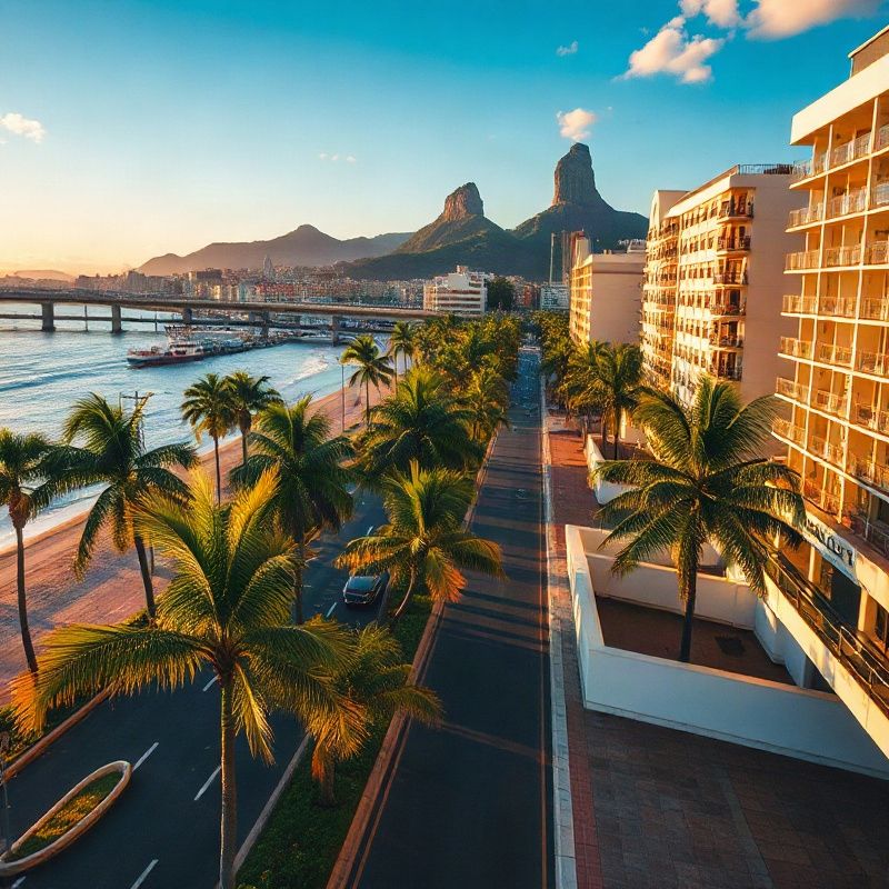 Vista aérea da Barra da Tijuca com palmeiras tropicais